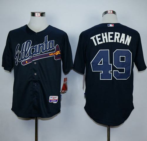 Braves #49 Julio Teheran Navy Blue Cool Base Stitched MLB Jersey - Click Image to Close